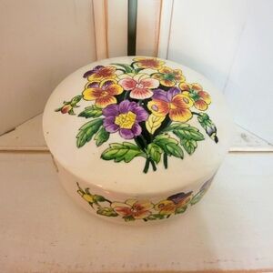 Vintage Handpainted Pansies Porcelain Trinket Dish